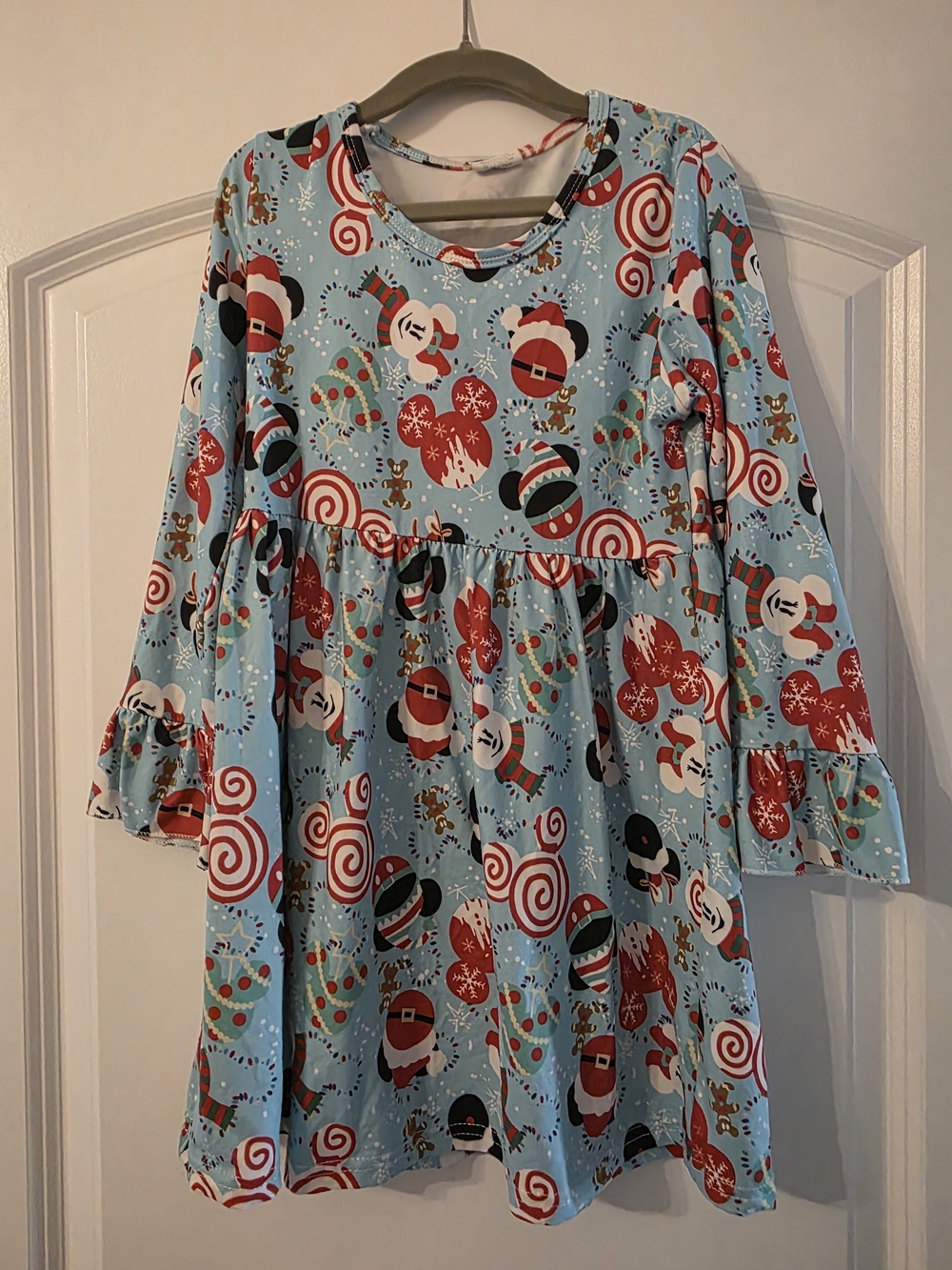 Disney Light Blue Red & White Holiday Print Girls Casual Dress